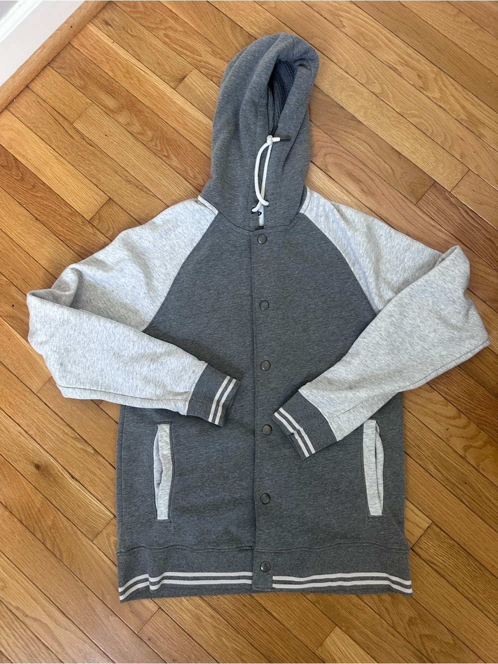 Old Navy Gray Two-Tone Snap-Front Hooded Sweatshirt Size Medium